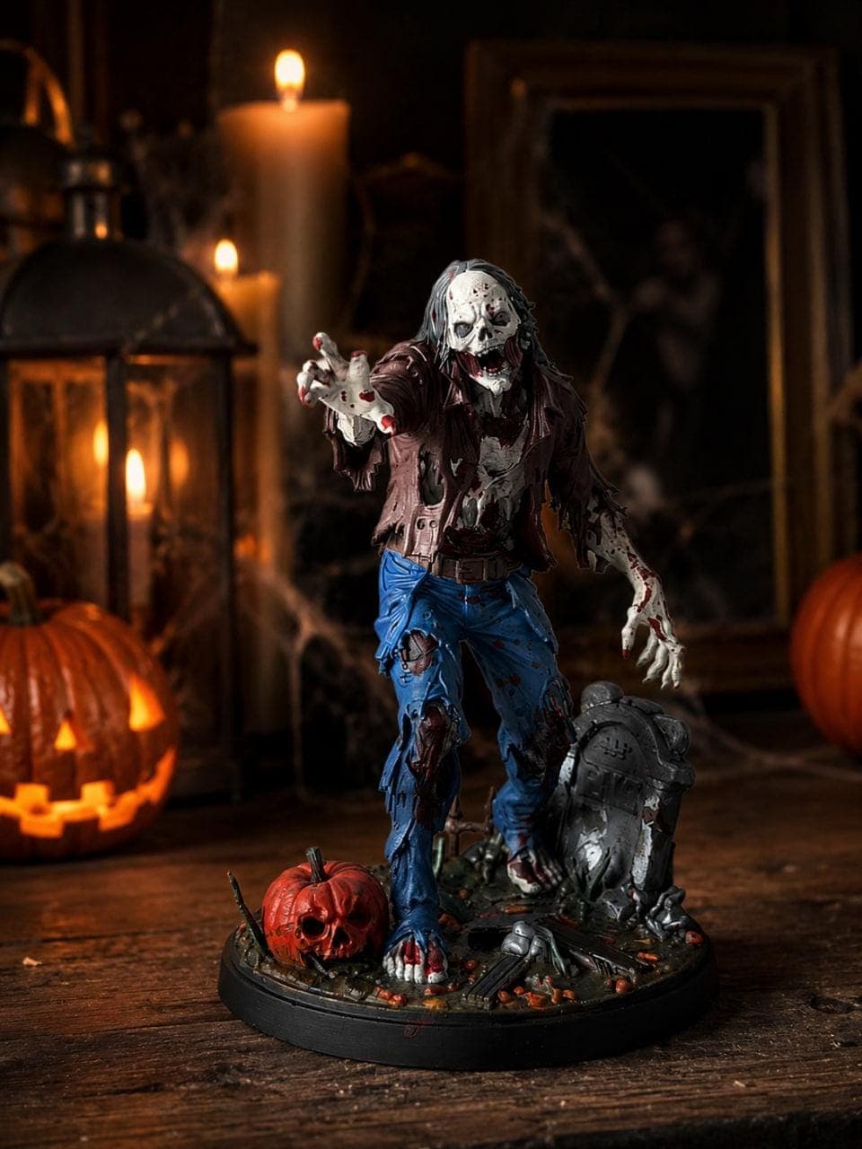 Hand Painted Zombie Statue Halloween Decor