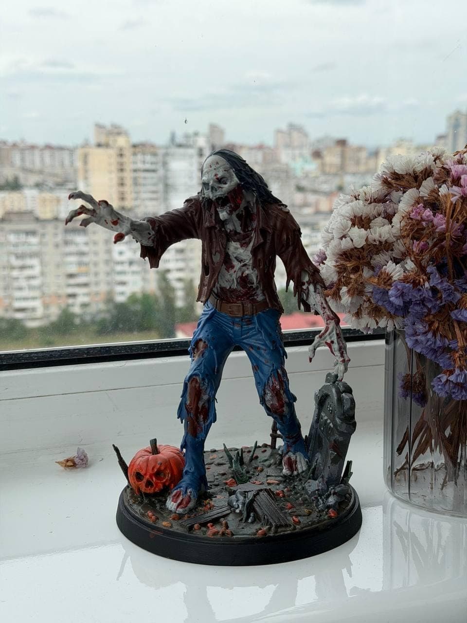 Hand Painted Zombie Statue Halloween Decor