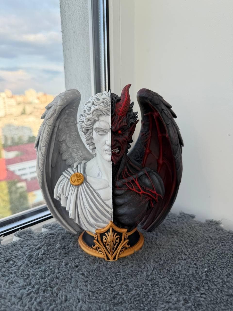 Hand Painted Angel Demon Statue