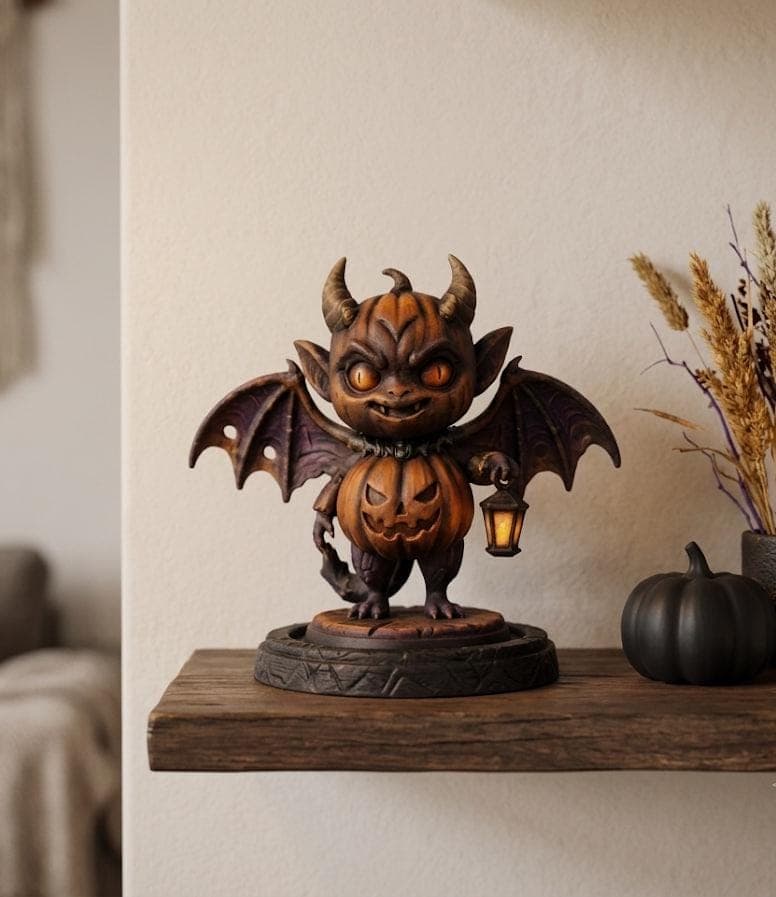 Hand Painted Chibi Pumpkin Demon Figurine