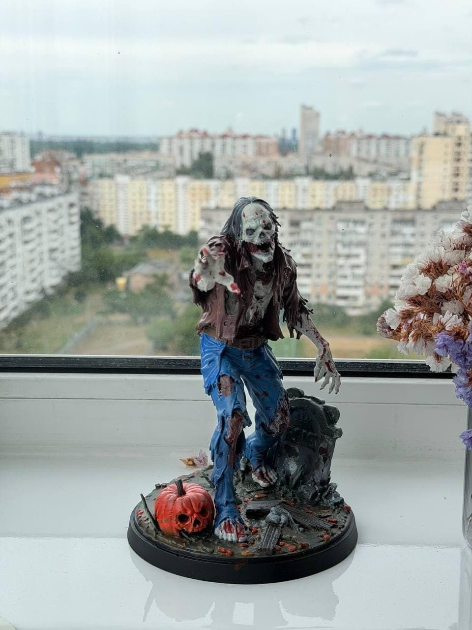 Hand Painted Zombie Statue Halloween Decor