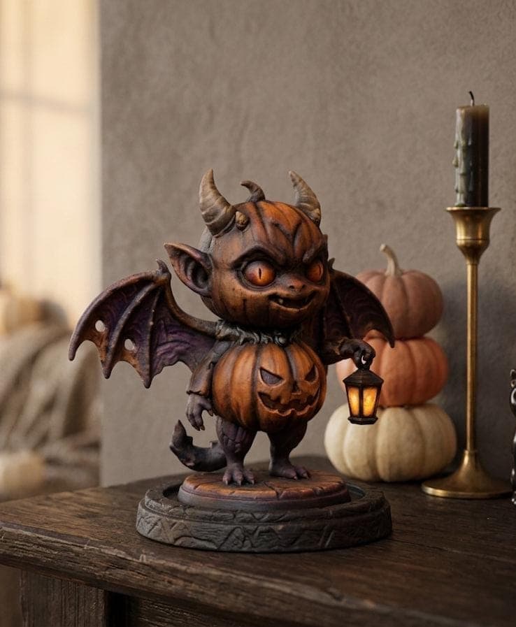 Hand-Painted Chibi Pumpkin Demon Figurine